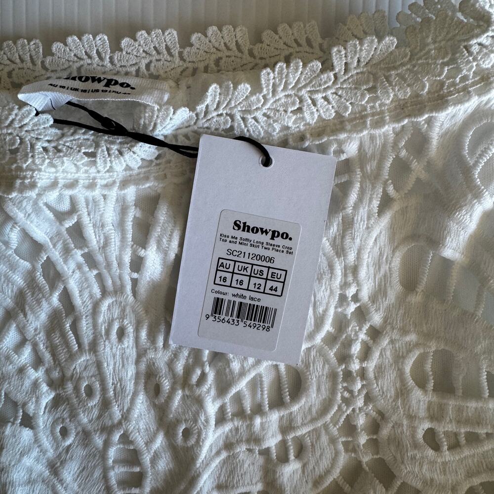 Showpo Kiss Me Softly White Lace Ruffle Mini Skirt US 12 NWT Coquette Boho Fairy - Picture 8 of 16
